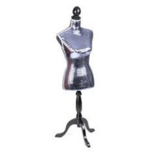 Purple Sequin Mannequin Dark Wood Base Adjustable Dress Form 55&#034; x 16&#034;