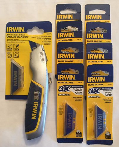 IRWIN PROTOUCH RETRACTABLE UTILITY KNIFE &amp; (46) BLUE BLADES 2082200 2084100 LOT