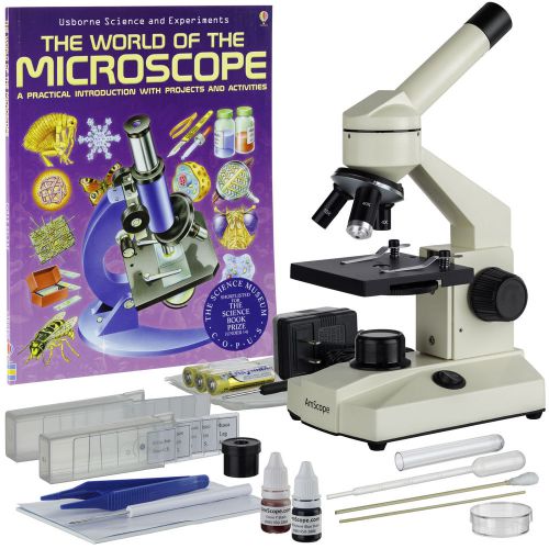 40x-1000x led student biological field microscope + slide preparation kit &amp; book for sale