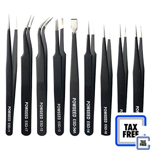 Powseed 9-piece precision anti-static esd tweezer stainless steel non-magnetic f for sale