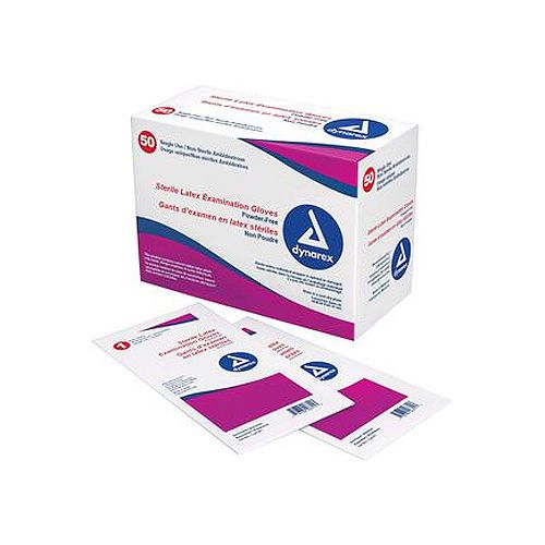Dynarex 2452 Sterile Powder-Free Latex Exam Glove Box of 50 PR Medium New