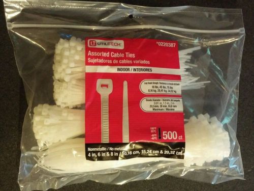 Utilitech 500-Pack 4&#034; 6&#034; 8&#034; White Nylon Assorted Cable Zip Ties. Model: SGY-CT31