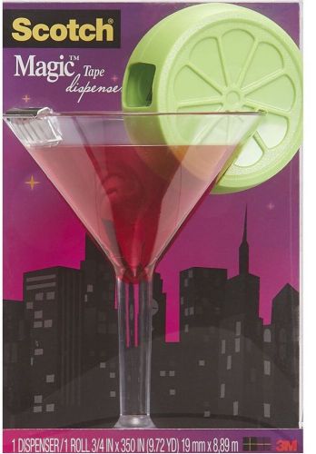 Scotch Magic Tape Dispenser w/Tape Cosmopolitan Martini Lime Cocktail Glass