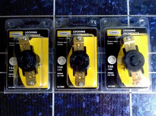 (lot of 3)  hubbell locking receptacle l515rz 15a 125v nema l5-15r for sale