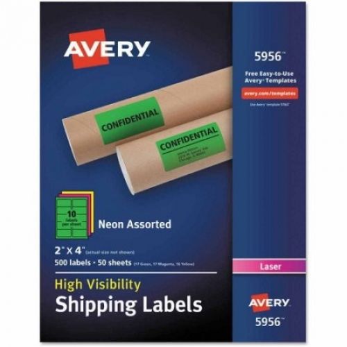 Avery Neon Shipping Label, Laser, 2 X 4 , Neon Assorted, 500 Per Box