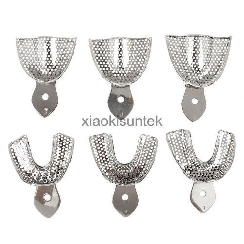 6 dental stainless steel perforated impression edentulous trays autoclavable for sale