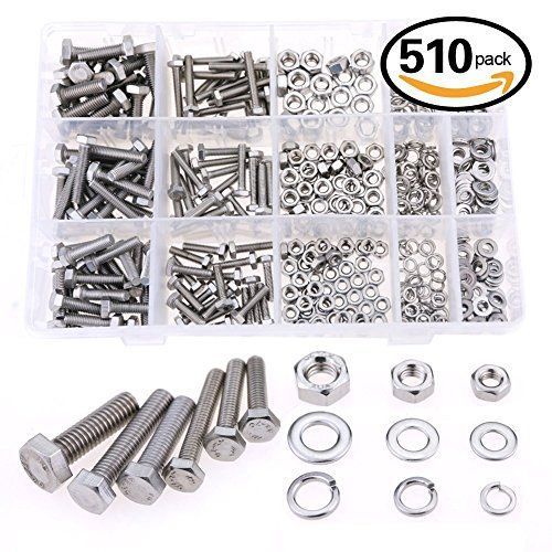 Glarks 510 pieces flat hex stainless steel screws bolts nuts lock and flat kit for sale