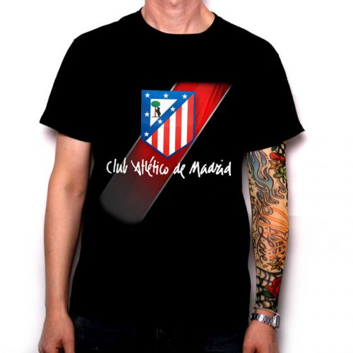 New Rare Atletico Madrid FC Logo Black White T-Shirt Tees Size S-5XL