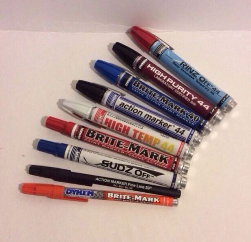 Dykem Markers Paint And Ink Asst. Sample Set Of 9 Valve Action NOS &amp; New Potent