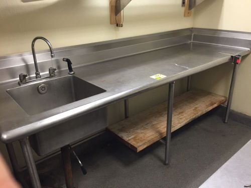 Heavy Duty Custom Made Stainless Steel Prep Table W/ Left Sink &amp; Backsplash 8&#039;