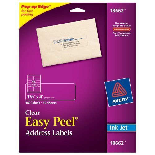Avery Easy Peel Clear Shipping Labels for Inkjet Printers, 1.3 x 4-Inches, Pack