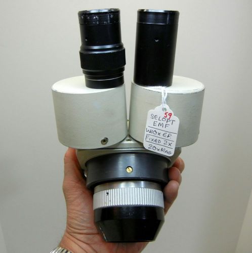 Selopt emf microscope, w10x eyepieces 20x max mag, 84mm head, nice optics #59 for sale