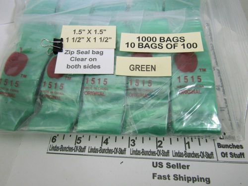 1000 GREEN CLEAR 1 1/2&#034; X 1 1/2&#034; 2 MILL PLASTIC ZIP SEAL BAGS NEW
