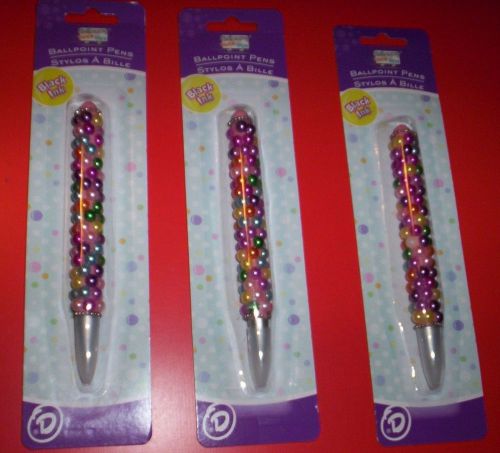 MULTI-COLOR PEARLY BALL POINT PENS~black ink~BLING,BLING!~LOT OF 3