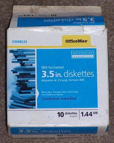 10 OFFICE MAX IBM FORMATTED 3 1/2&#034;, 1.44MB FLOPPY DISKETTES