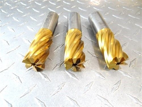 NICE!! LOT OF 3 HSS TIN COATED END MILLS 1-1/8&#034; NIAGARA