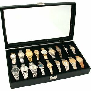 New Glass Top Watch Display Jewelry Case Holds 18 Watches 14 3/4&#034; x 8 1/4&#034;