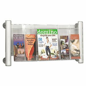 Luxe Magazine Rack, 3 Compartments, 31.75w x 5d x 15.25h, Clear/Silver 4133SL