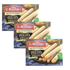 El Monterey Chicken and Cheese Taquitos (Pack of 3, 30 Taquitos Each) - Frozen C