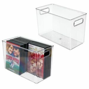 mDesign Plastic Office Storage Organizer Bin with Handles, 2 Pack, Clear