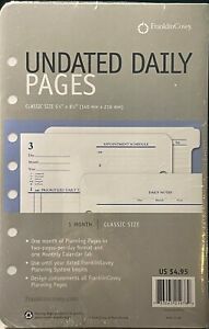 Franklin Covey Undated Daily Pages For 1 Month - Classic Size 5-1/2” X 8-1/2”