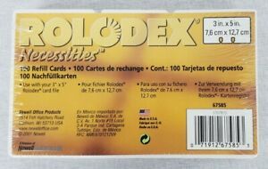 Vintage Rolodex Necessities - 100ct 3&#034; x 5&#034; White Refill Cards New Sealed