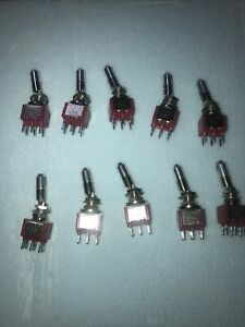 Qty 10 C&amp;K DPDT Locking Toggle Switch 2 Position 7201 Series (Red) With Hardware