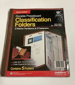 Globe-Weis Durable Pressboard Classification Folders 5 Folders No. Pu561 Red