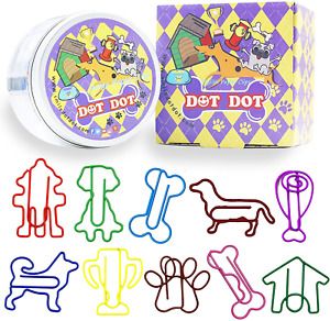 Paper Clips 10 Assorted Colors, DOT DOT Jumbo Shaped Dog Paper Clips 80pcs + for
