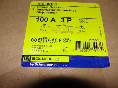 Square d powerpact hdl36100 100 amp circuit breaker 600 volt 3 phase nib for sale