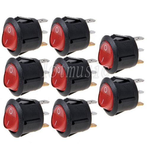 8*Round Red 3 Pin SPST ON-OFF Rocker Switch With Neon Lamp