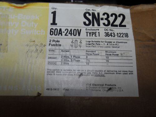(m6-1) 1 new siemens sn-322 enclosure type 1 for sale