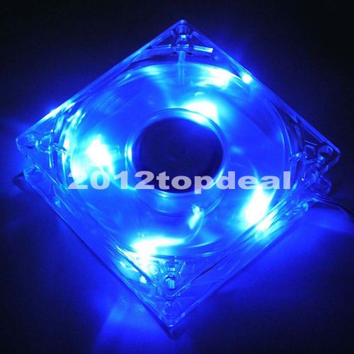 120mm computer pc clear case quad / 4 blue led light cpu cooling fan 12cm new for sale