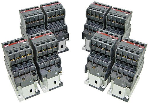 Set of 8 ABB A9-30-10 Contactors with Auxiliary Contacts CA5-31E (6) CA5-04E (2)