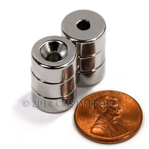 Countersunk Hole Neodymium Magnets N42 1/2&#034;x1/4&#034; for #6 Screw 6 ct.