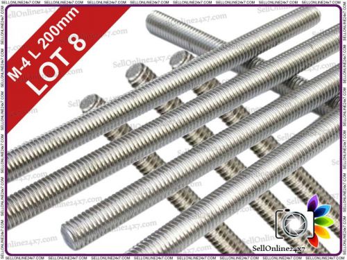 M4 x 200mm - A2 Stainless Steel Threaded Bar/Rod /Studding (Lot of 8 Pieces)
