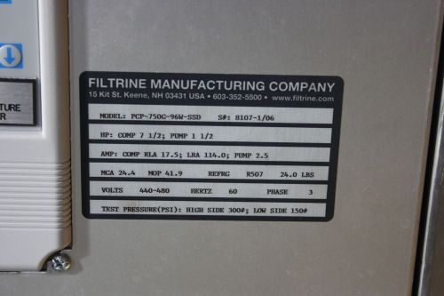 Air conditioning chiller, filtrine, 8 ton water cooled. for sale