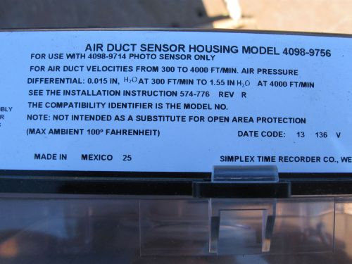 Simplex 4098 9756 Air Duct Detector Sensor NEW