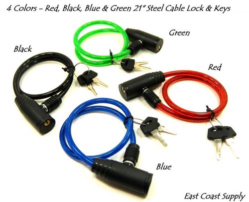Steel cable bicycle lock 21&#034; coated &amp; 2 keys locker scooter security durable new for sale