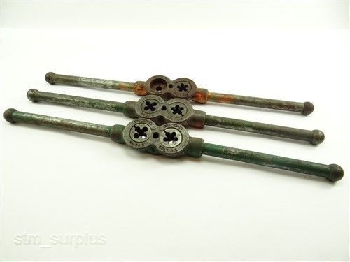 Assorted lot of 3 hss ridgid bolt dies 3/8&#034; to 5/8&#034; with handles for sale