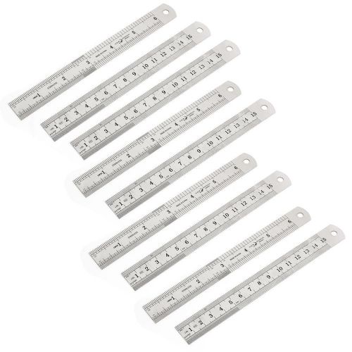 15cm 6&#034; dual side stainless steel straight edge scale ruler silver tone 9pcs for sale