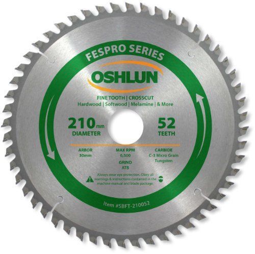 Oshlun SBFT-210052 210mm 52 Tooth FesPro Crosscut ATB Saw Blade W/ 30mm Arbor
