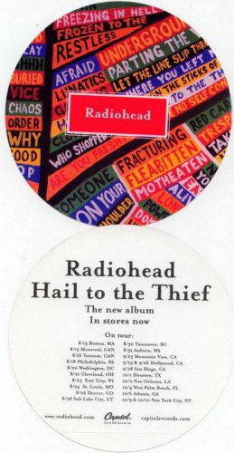 RADIOHEAD 2003 hail to the thief BIG round sticker NEW!