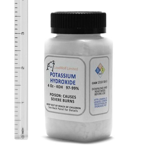 Potassium hydroxide  fcc cert. ultra-pure (99%) flake  4 oz  ships fast from usa for sale