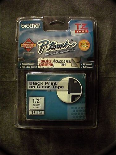 BROTHER P-TOUCH LABEL 1/2 BLACK ON CLEAR TZ131 TAPE OFFICE CRAFT INDOOR OUTDOOR