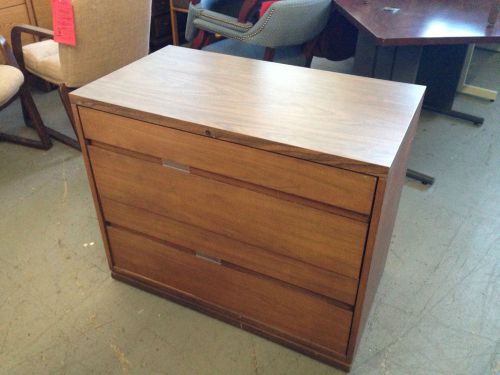 2 drawer lateral size file cabinet bykimball in walnut color laminate w/lock&amp;key for sale
