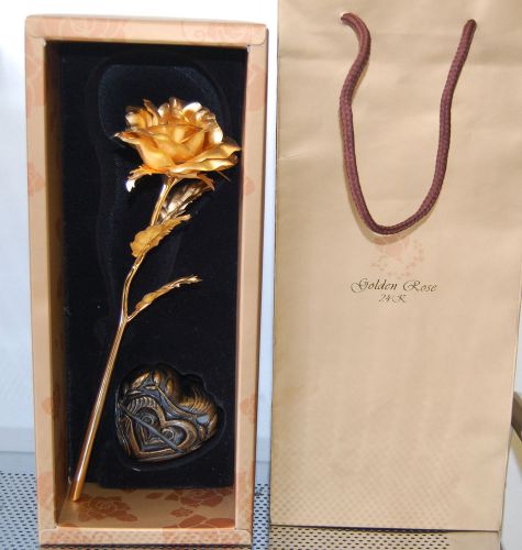 24kt genuine certified yellow gold plated rose flower valentines! appraised@399$ for sale