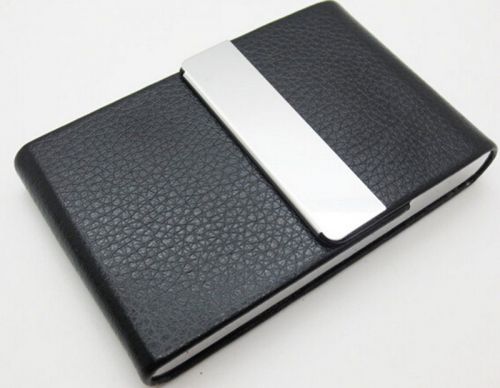 Gift Stainless Steel Leatherette Business Name Card Holder Box Case Black