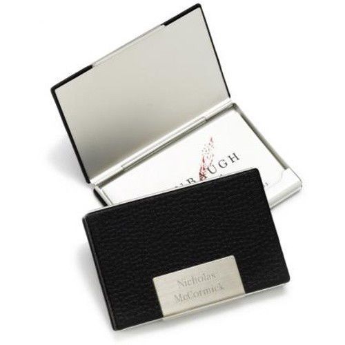 Black Leather Business Card Holder - Free Personalization