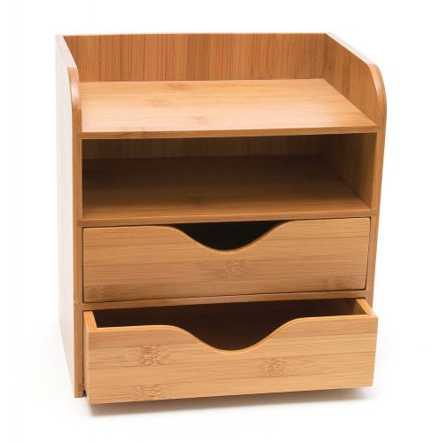 Bamboo Furniture Home Office Desk Organizer Storage Desktop Filing Shelves Brown